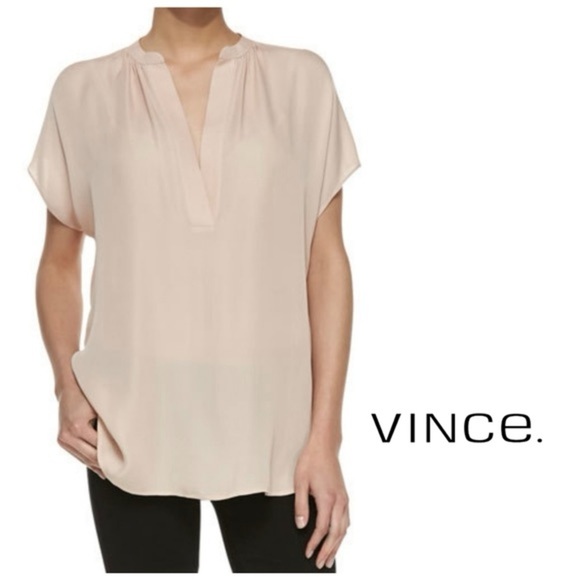 VINCE Silk Short Sleeve Popover Blouse (12) - Picture 1 of 4